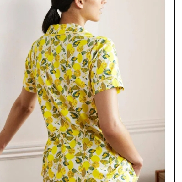 Boden Short Sleeve Pyjama Shirt - Lemon Vine 16/18 - Picture 4 of 11